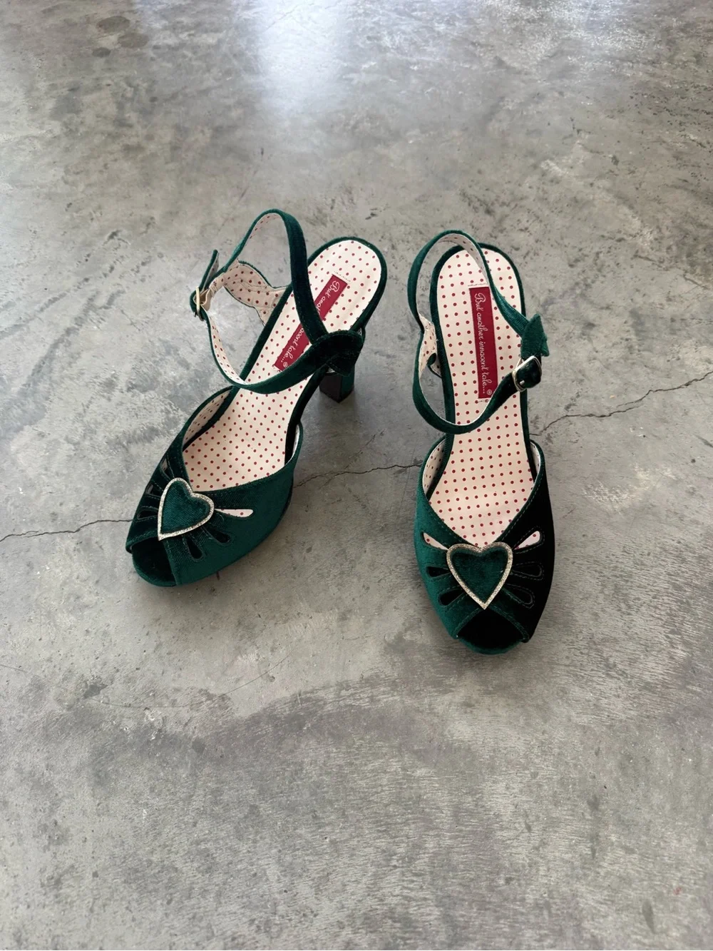 Green Suede Peep-Toe Block Heels with Ankle Strap